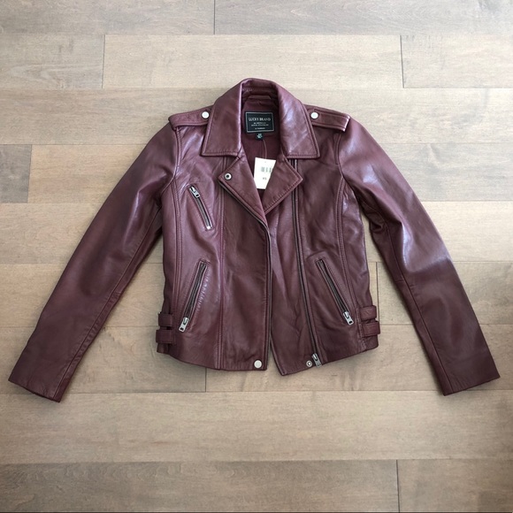Lucky Brand Burgundy Leather Biker Jacket - Picture 5 of 6